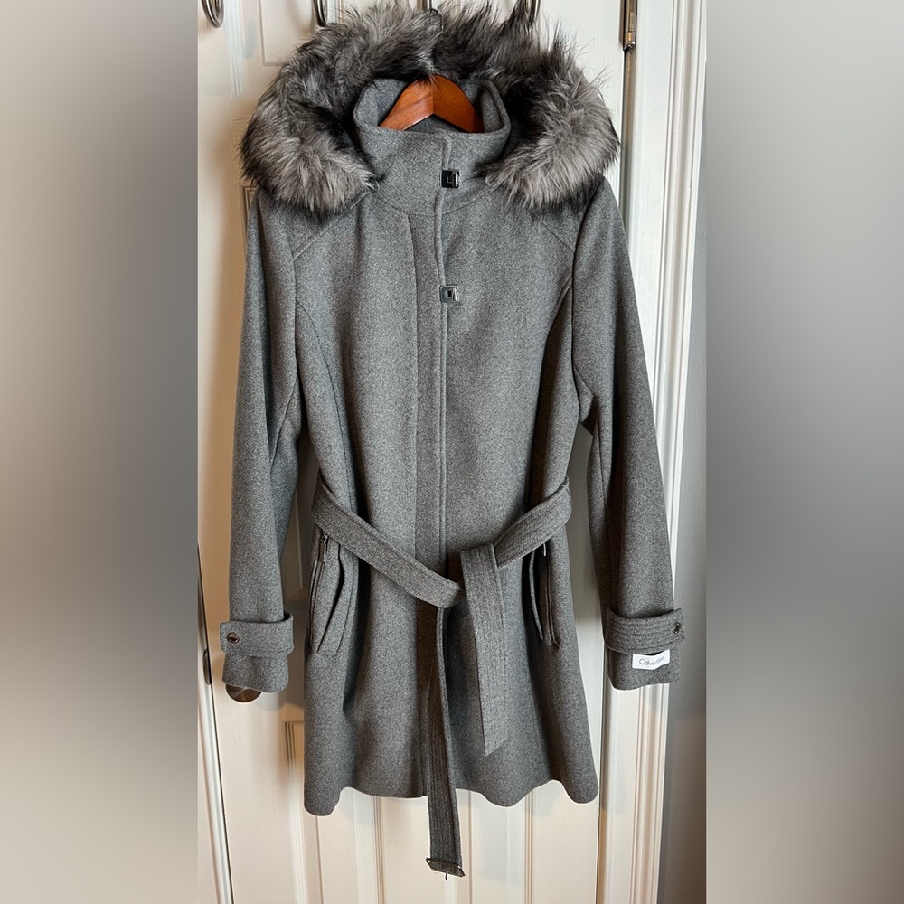 Calvin Klein NWOT Wool blend lined Zippered Coat Size M Dark Gray
